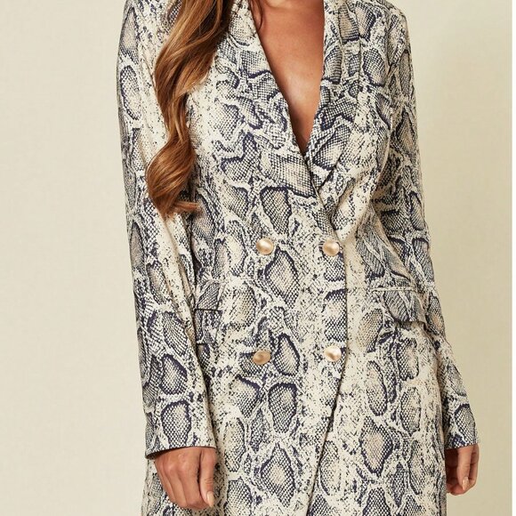 Women's Snake Print Contemporary Asymmetric double Breasted Mini Blazer Dress - Picture 2 of 5